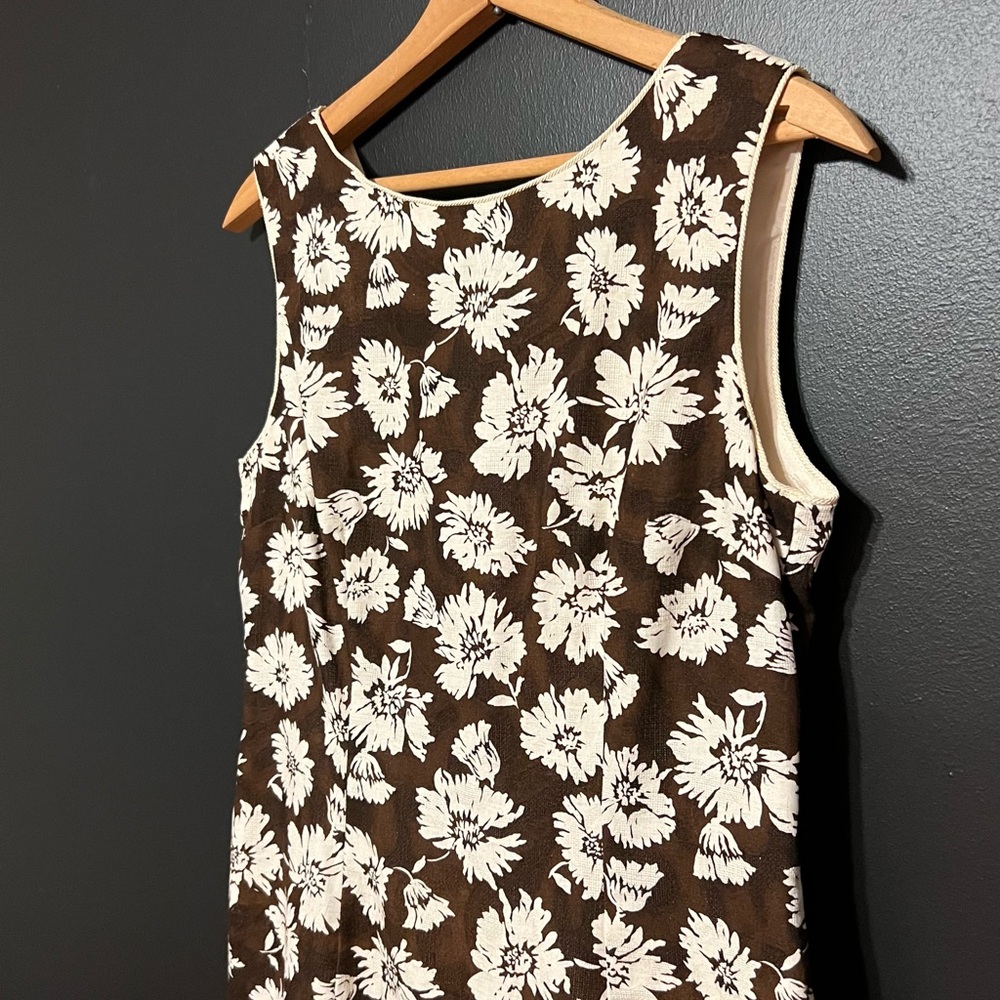 Vintage Depeche Mode Brown and White Floral Sheath Dress